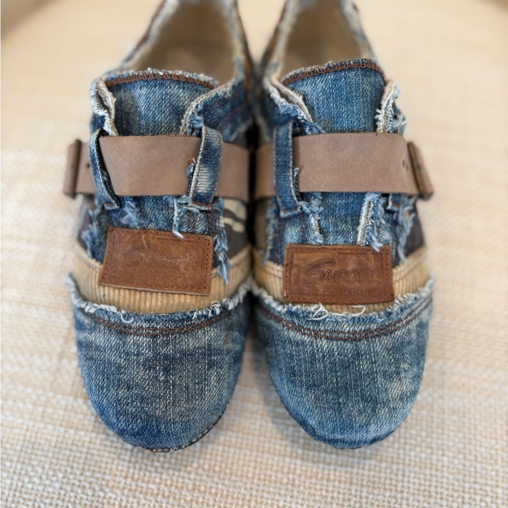 Surge Frilled Womens Denim Sneakers Tan Corduroy and Leather & Camouflage/ 8